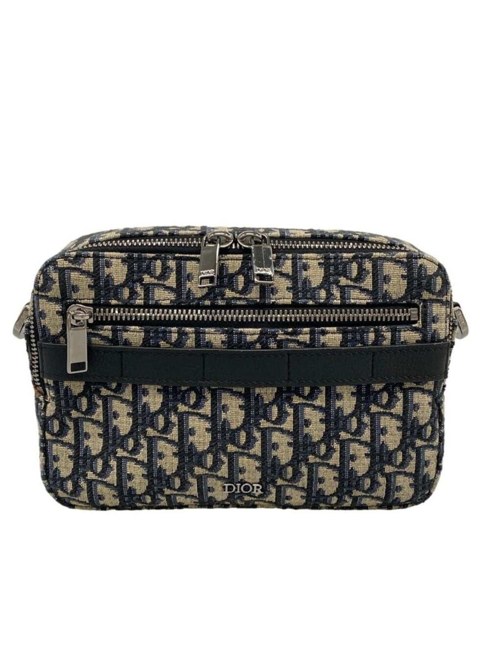 Dior Shoulder Bag Safari Light Gray Navy Black Leather